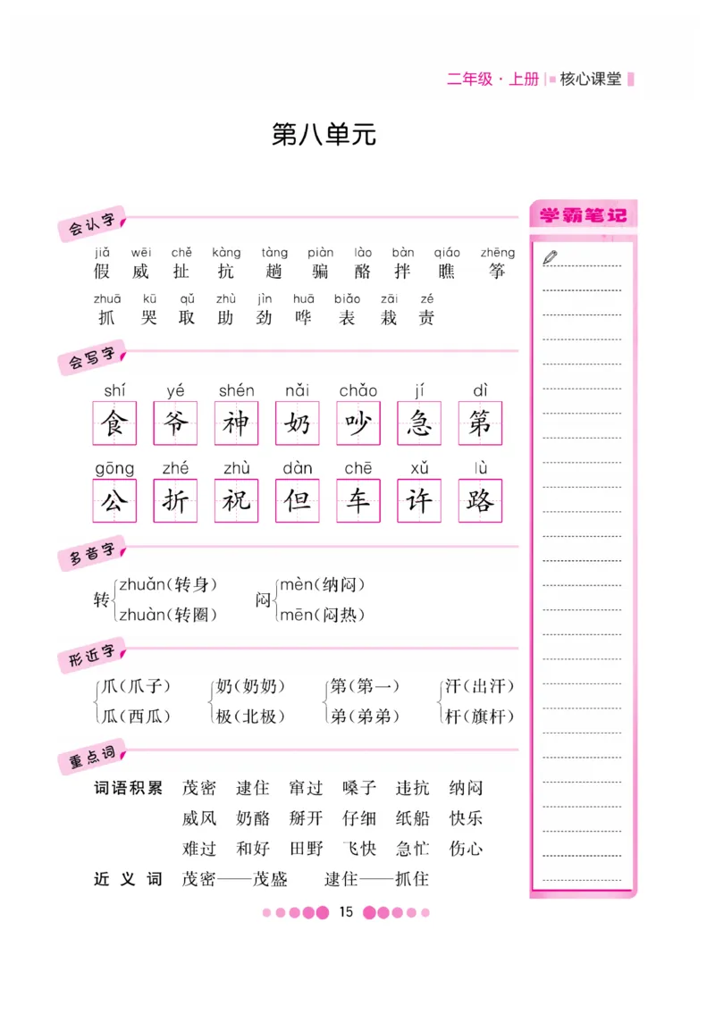 《核心课堂》知识清单-语文2年级上册（RJ）_二年级上下册资料_小学二年级学习资料-25年更新版_2-01、小学二年级语文上册_2-1-2、练习题、作业、试题、试卷_电子册类