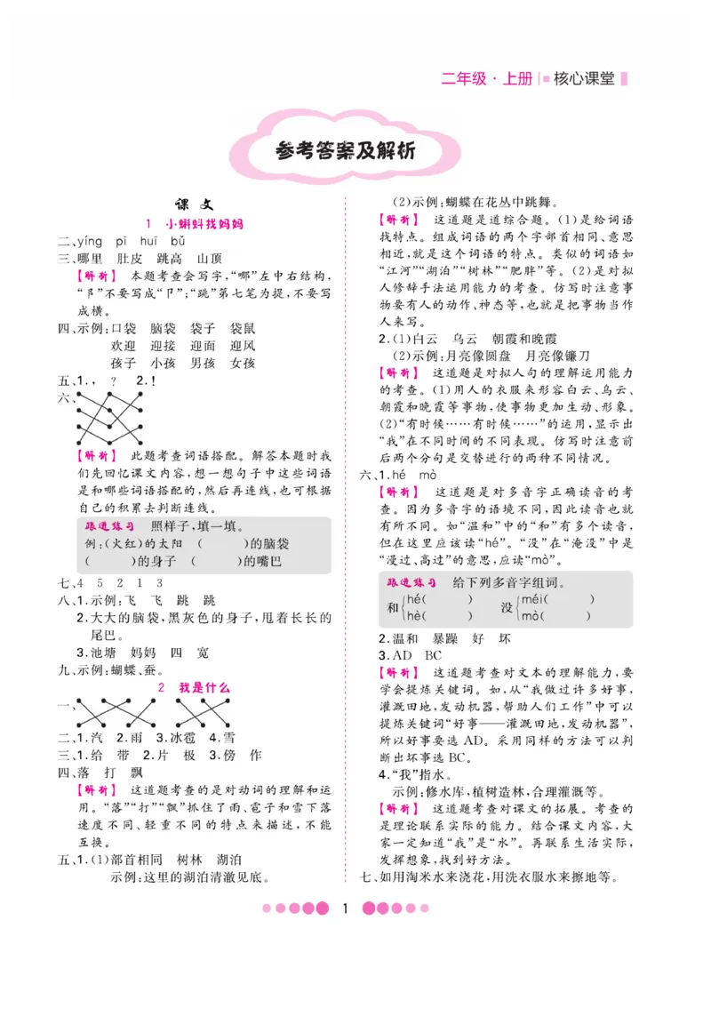 《核心课堂》知识清单-语文2年级上册（RJ）_二年级上下册资料_小学二年级学习资料-25年更新版_2-01、小学二年级语文上册_2-1-2、练习题、作业、试题、试卷_电子册类