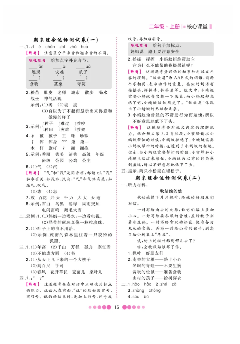 《核心课堂》知识清单-语文2年级上册（RJ）_二年级上下册资料_小学二年级学习资料-25年更新版_2-01、小学二年级语文上册_2-1-2、练习题、作业、试题、试卷_电子册类