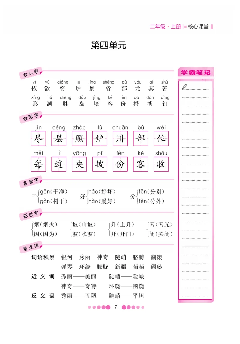 《核心课堂》知识清单-语文2年级上册（RJ）_二年级上下册资料_小学二年级学习资料-25年更新版_2-01、小学二年级语文上册_2-1-2、练习题、作业、试题、试卷_电子册类