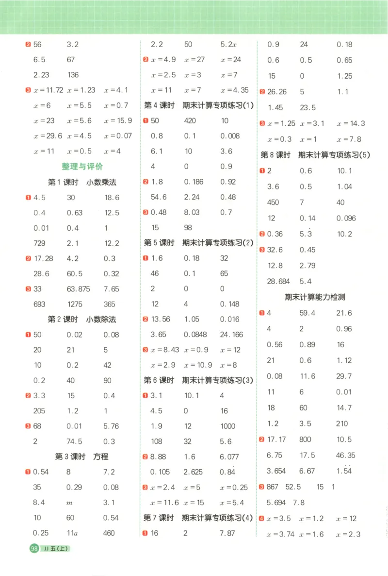 25秋《阳光同学计算小达人》5年级上册冀教版_25秋小学语数英习题试卷_数学_冀教版_25秋阳光同学计算小达人数学冀教版1-6