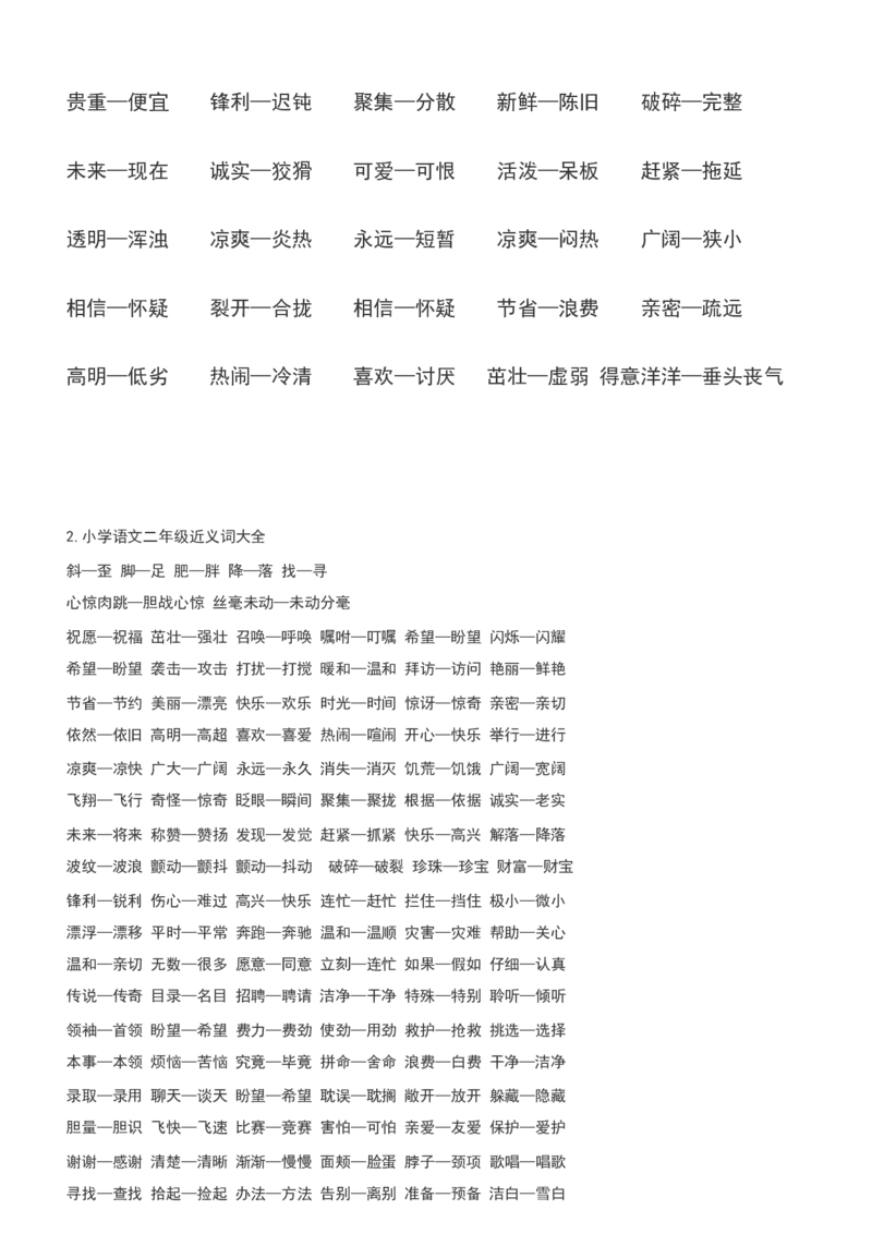 二年级下册必须掌握的&middot;近义词&middot;反义词&middot;多音字汇总_二年级上下册资料_小学二年级学习资料-25年更新版_2-02、小学二年级语文下册_2-2-2、练习题、作业、试题、试卷_专项练习_词语、注音