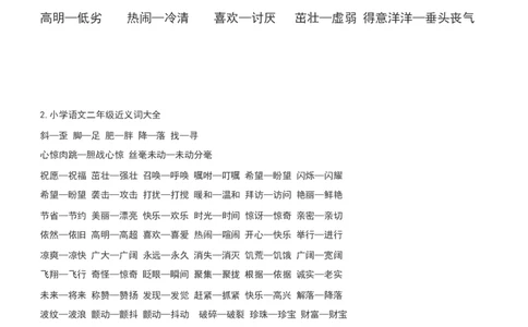 二年级下册必须掌握的&middot;近义词&middot;反义词&middot;多音字汇总_二年级上下册资料_小学二年级学习资料-25年更新版_2-02、小学二年级语文下册_2-2-2、练习题、作业、试题、试卷_专项练习_词语、注音