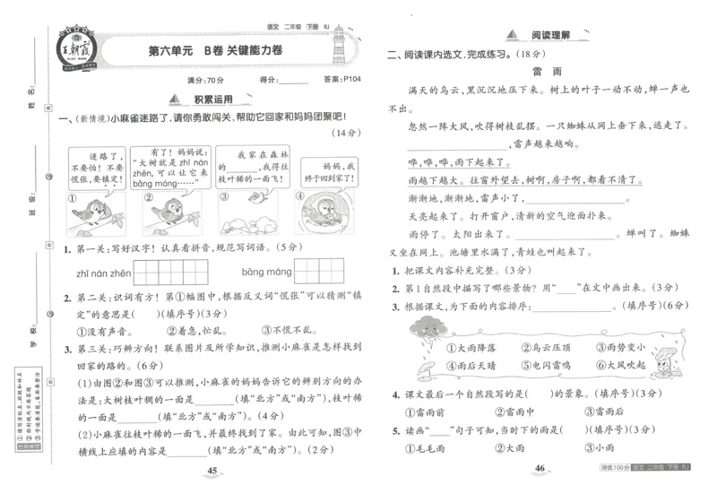 《王朝霞培优100分》23版语文2年级下册（RJ）_二年级上下册资料_小学二年级学习资料-25年更新版_2-02、小学二年级语文下册_2-2-2、练习题、作业、试题、试卷_电子册类