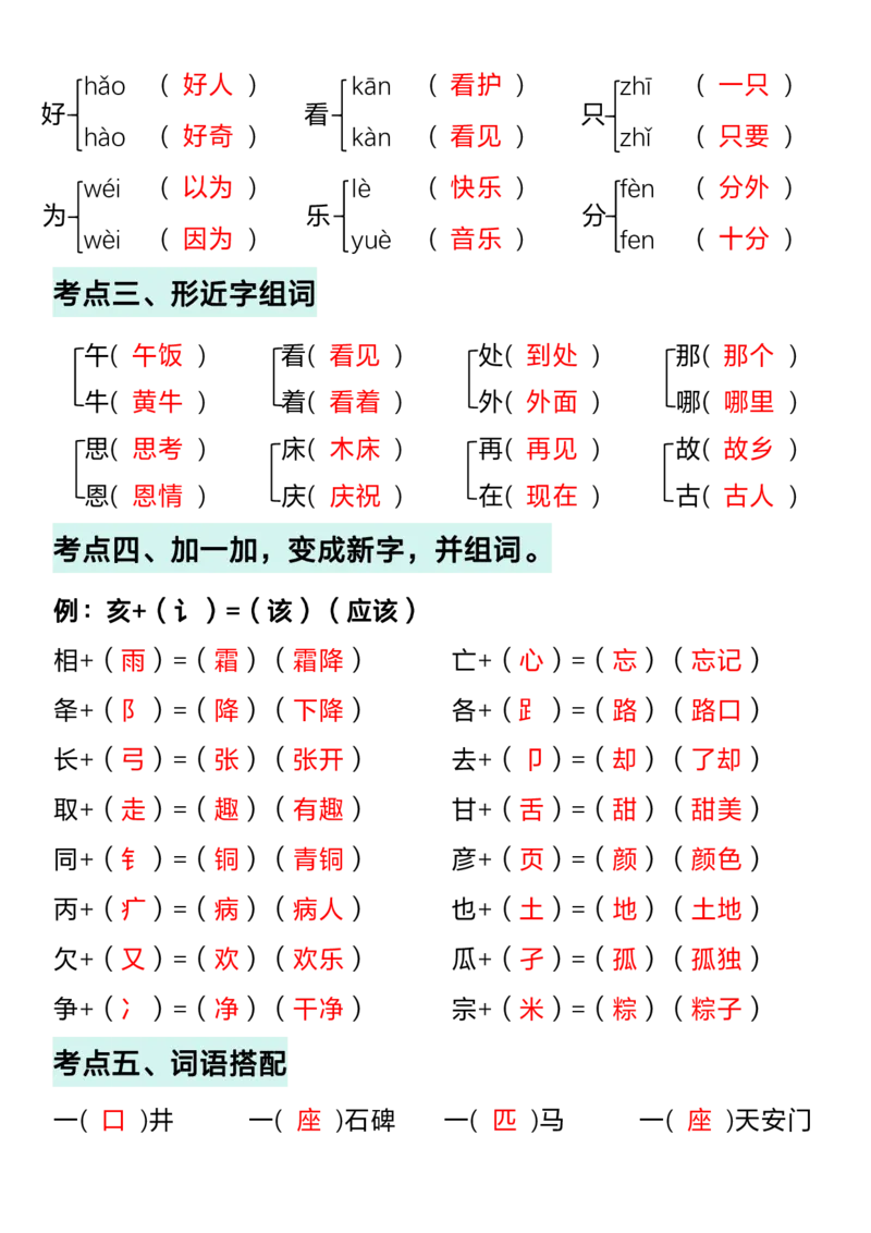 一（下）语文期中复习考点通关练习_一年级上下册资料_小学一年级学习资料-25年更新版_1-02、小学一年级语文下册_3-6-2-2、练习题、作业、专项、试卷_部编（人教）版_期中测试卷