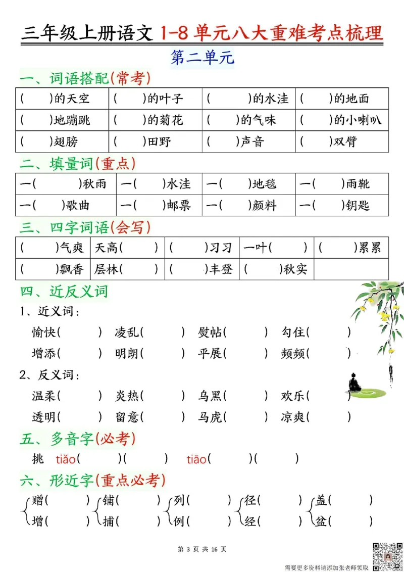 三年级上册语文1-8单元考点梳理（空白版）_三年级上下册资料_三年级上册小红书同款资料_三年级(1)