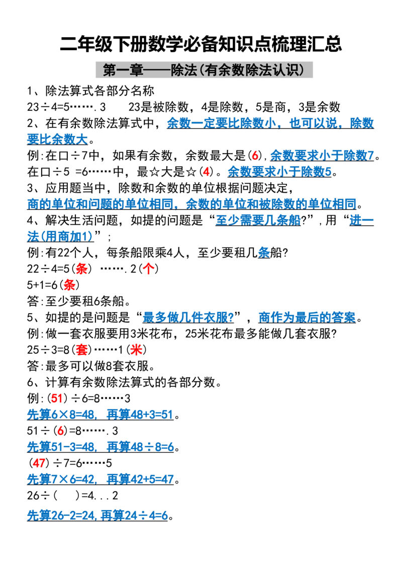 二年级下册数学必备知识点梳理汇总(1)_二年级上下册资料_二年级下册小红书同款资料_二下语文