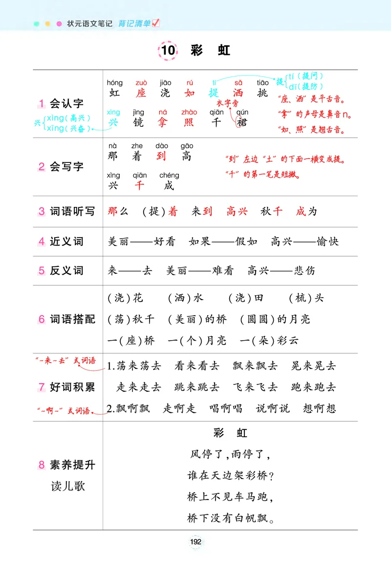 《状元语文笔记》（背记清单）语文1年级下册（RJ）_一年级上下册资料_小学一年级学习资料-25年更新版_1-02、小学一年级语文下册_3-6-2-2、练习题、作业、专项、试卷_部编（人教）版
