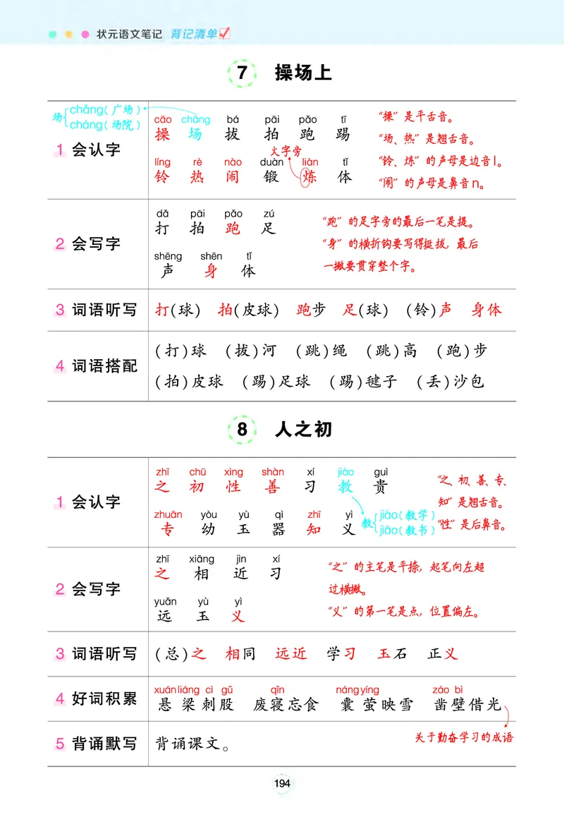 《状元语文笔记》（背记清单）语文1年级下册（RJ）_一年级上下册资料_小学一年级学习资料-25年更新版_1-02、小学一年级语文下册_3-6-2-2、练习题、作业、专项、试卷_部编（人教）版