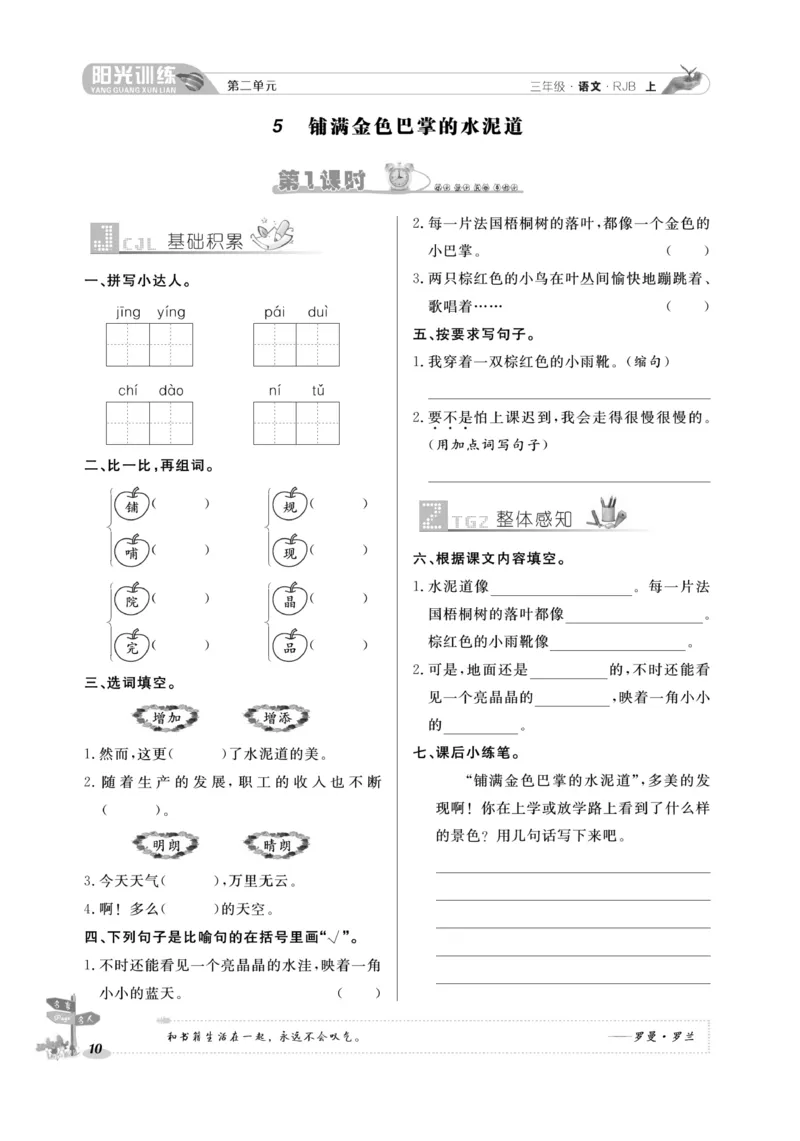 《阳光训练》语文3年级上册（RJ）_三年级上下册资料_小学三年级学习资料-25年更新版_3-01、小学三年级语文上册_3-1-2、练习题、作业、试题、试卷_电子册类