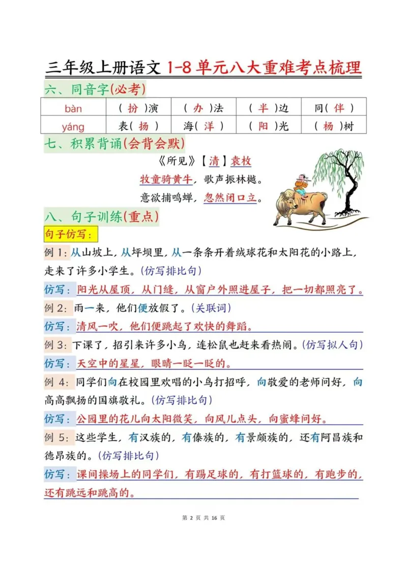 三上1-8单元重难点梳理_三年级上下册资料_三年级下册小红书同款资料_三下语文