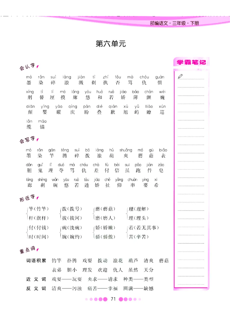 三年级下册-语文核心课堂知识清单_三年级上下册资料_小学三年级学习资料-25年更新版_3-02、小学三年级语文下册_3-2-1、学习资料、复习、知识点、归纳汇总