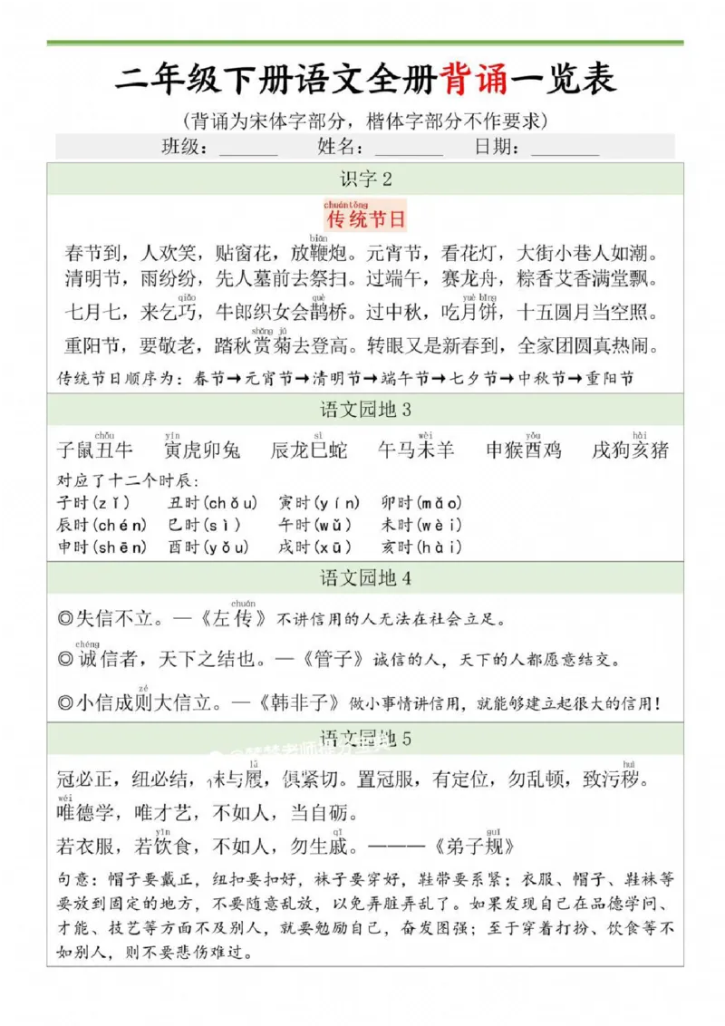 二年级下册语文全册背诵一览表_二年级上下册资料_二年级下册小红书同款资料_二下语文
