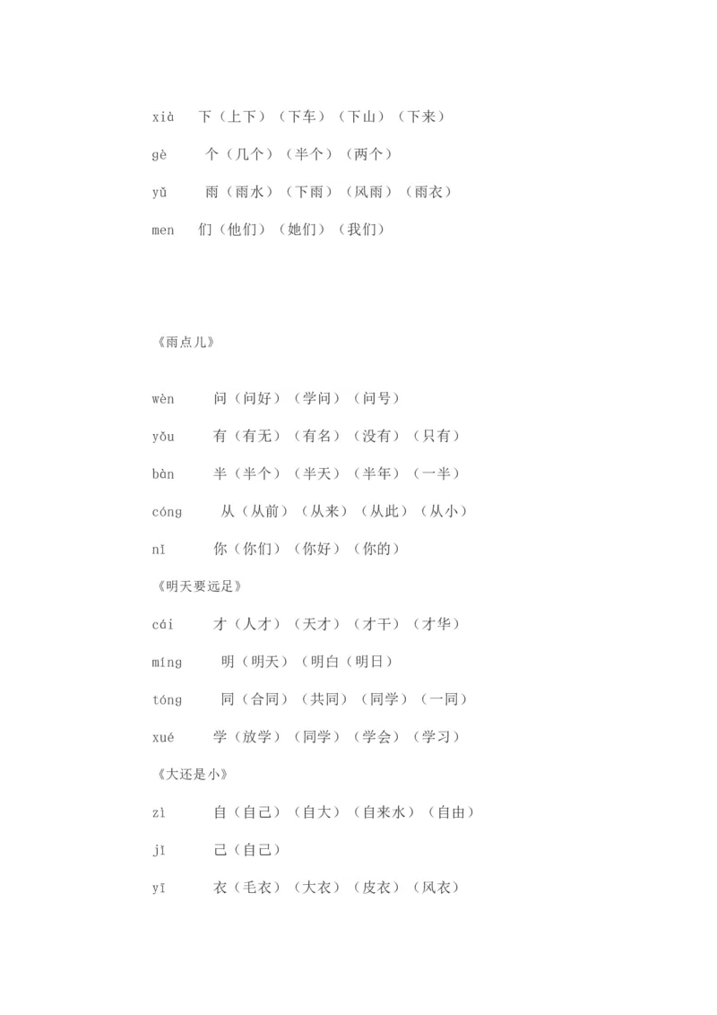 一（上）语文写字表生字组词（8）_一年级上下册资料_小学一年级学习资料-25年更新版_1-01、小学一年级语文上册_08、专项练习_拼音生字