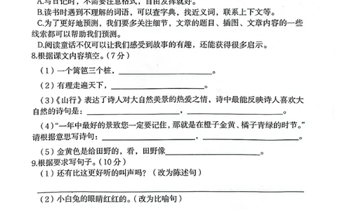 三上语文期中情景押题(1)(1)_三年级上下册资料_三年级上册小红书同款资料_语文