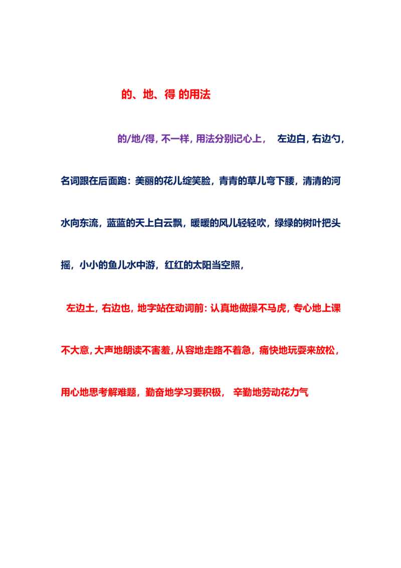 二年级上册语文基础知识：的地得的用法口诀_二年级上下册资料_小学二年级学习资料-25年更新版_2-01、小学二年级语文上册_2-1-1、复习、知识点、归纳汇总