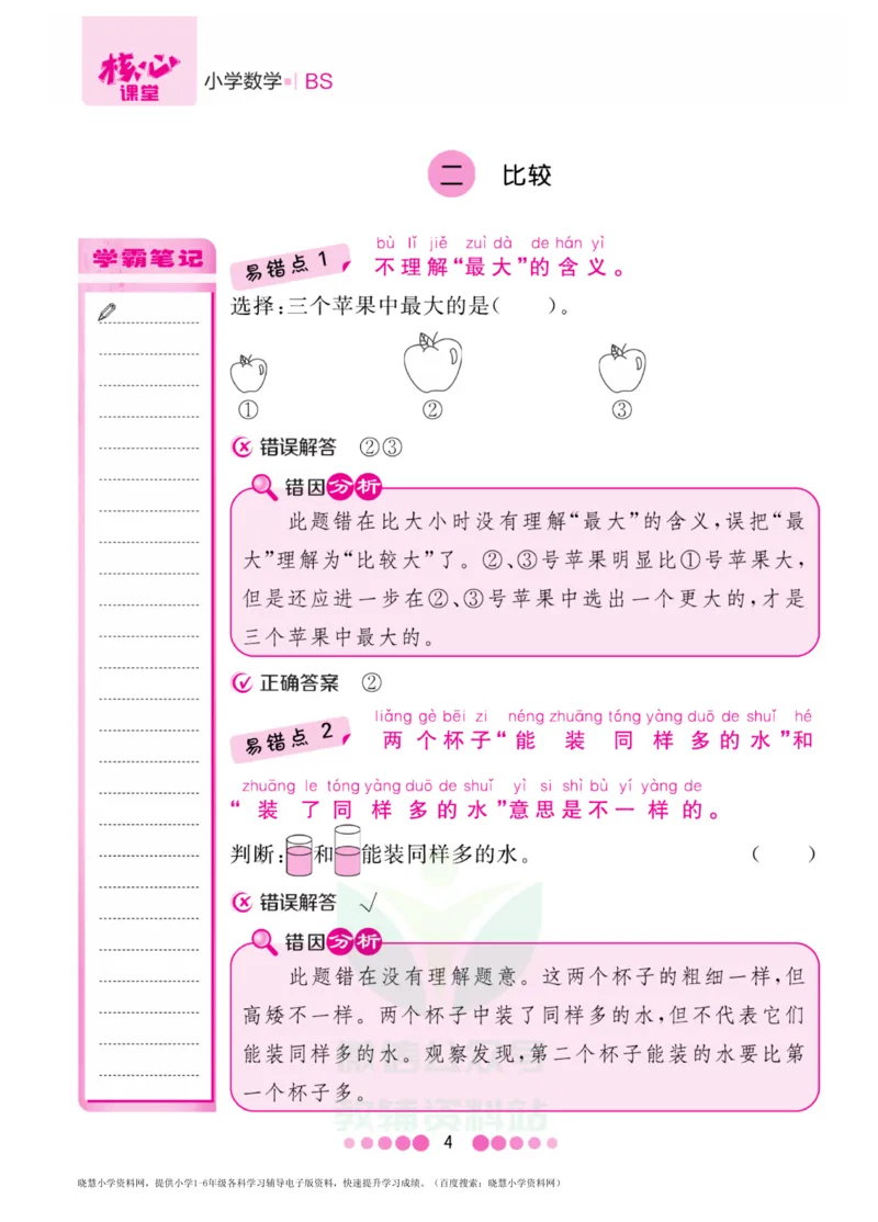 一年级上册数学北师版易错清单_一年级上下册资料_一年级上语数英上下册学习资料_3-6-3、小学一年级数学上册_北师大版_1、知识点总结