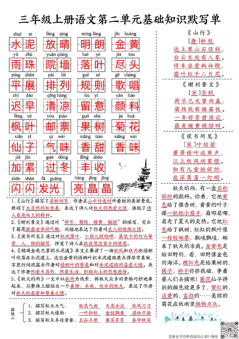 三年级上册语文基础知识默写单（1-4）_三年级上下册资料_三年级上册小红书同款资料_三年级(1)