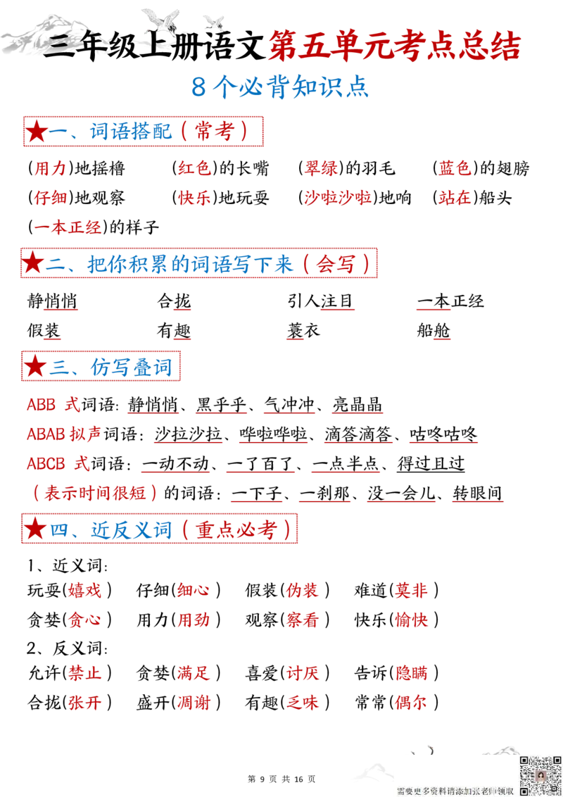 三年级上册语文1-8单元考点(1)_三年级上下册资料_三年级上册小红书同款资料_三年级(1)