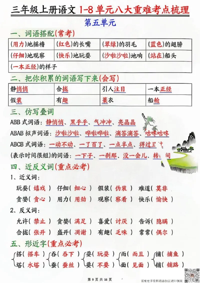 三年级上册语文八大重难考点梳理_三年级上下册资料_三年级上册小红书同款资料_三年级(1)