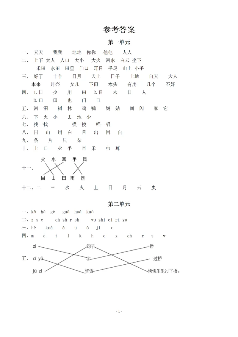 一（上）语文期末：同步单元字词.字形.字音字义专项_一年级上下册资料_小学一年级学习资料-25年更新版_1-01、小学一年级语文上册_08、专项练习_拼音生字