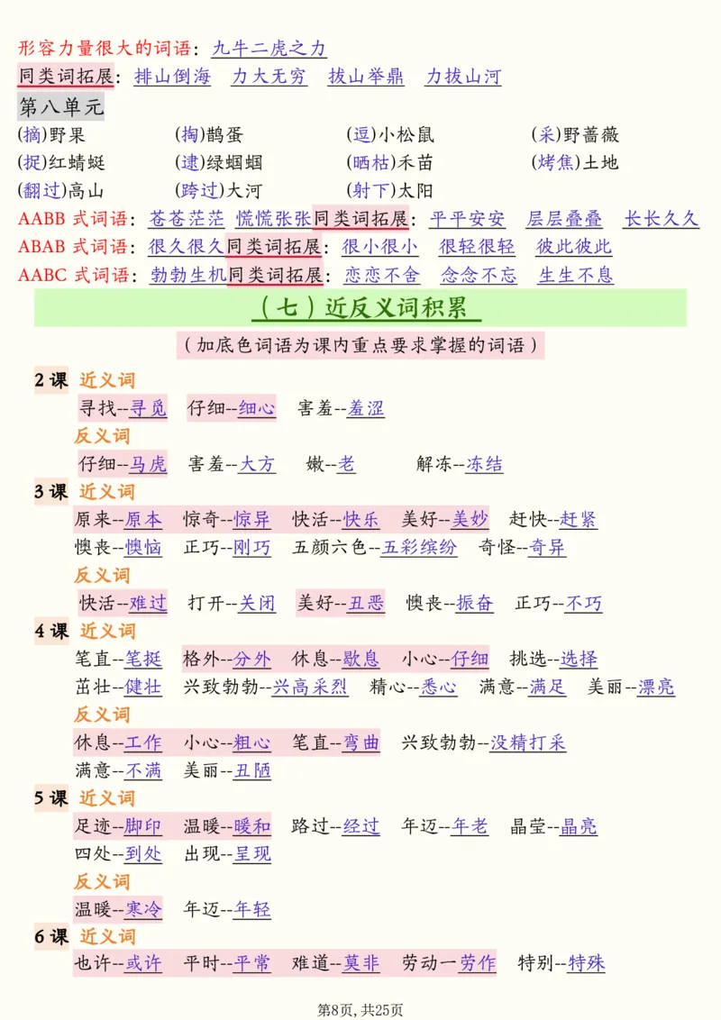 二年级下册语文全册必背知识汇总(25页）(1)_二年级上下册资料_二年级下册小红书同款资料_二下语文