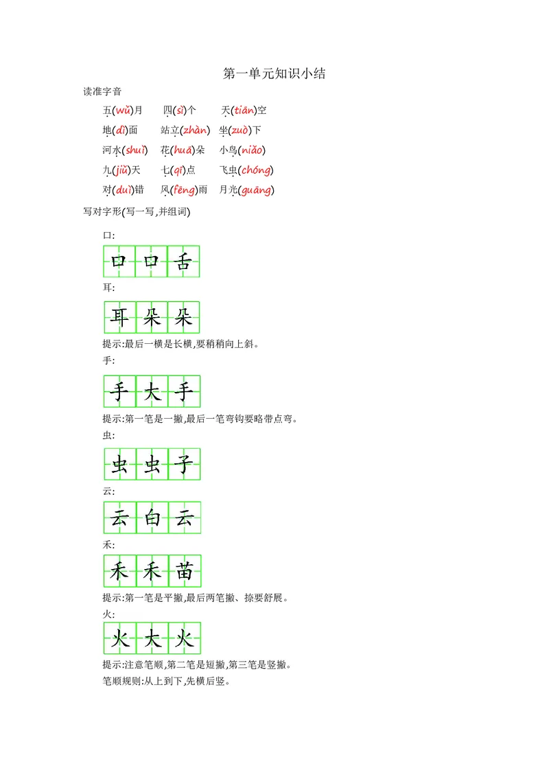 一年级上册语文部编版知识要点_一年级上下册资料_小学一年级学习资料-25年更新版_1-01、小学一年级语文上册_01、知识汇总