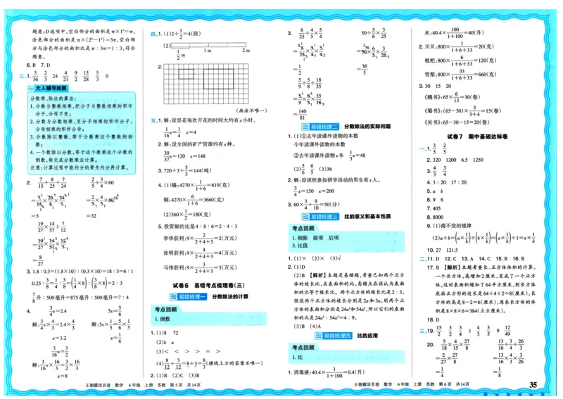 25秋《王朝霞单元活页卷》6年级上册数学苏教版_25秋小学语数英习题试卷_数学_苏教版_25秋1-6年级上册苏教版数学《王朝霞单元活页卷》