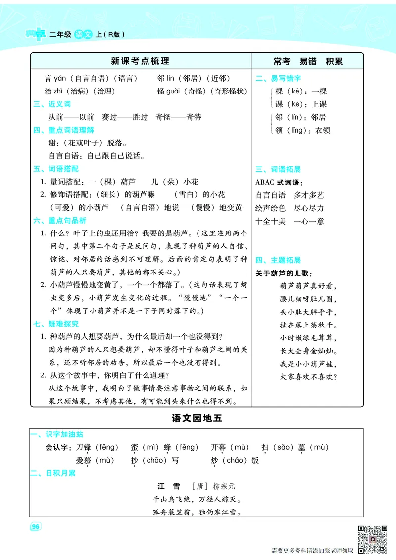 二（上）语文名师规划每一课重考点梳理（全册）(1)_二年级上下册资料_二年级上册小红书同款资料_二年级