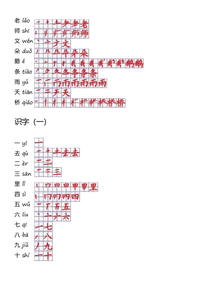 一年级上册语文-一年级生字表一笔顺_一年级上下册资料_一年级上语数英上下册学习资料_3-6-1、小学一年级语文上册_统编、部编、人教（语文全国统一只有一个版）_8、字贴书写