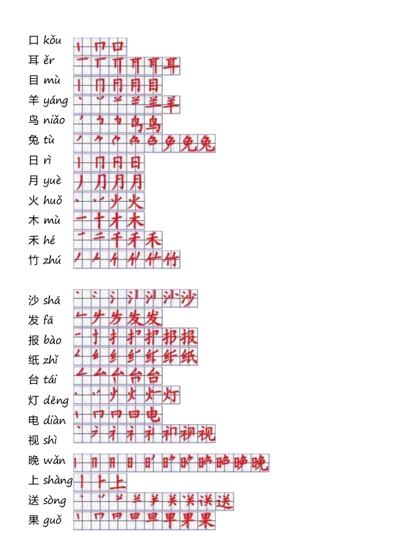 一年级上册语文-一年级生字表一笔顺_一年级上下册资料_一年级上语数英上下册学习资料_3-6-1、小学一年级语文上册_统编、部编、人教（语文全国统一只有一个版）_8、字贴书写