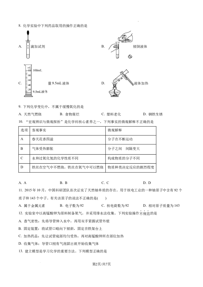 广州市执信中学2024--2025学年九年级上学期第一学段适应性练习化学试卷（原卷版）_广州九上月考+期中+期末+一模二模+中考真题_九上月考_初三化学月考卷与答案