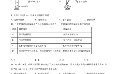 广州市执信中学2024--2025学年九年级上学期第一学段适应性练习化学试卷（原卷版）_广州九上月考+期中+期末+一模二模+中考真题_九上月考_初三化学月考卷与答案