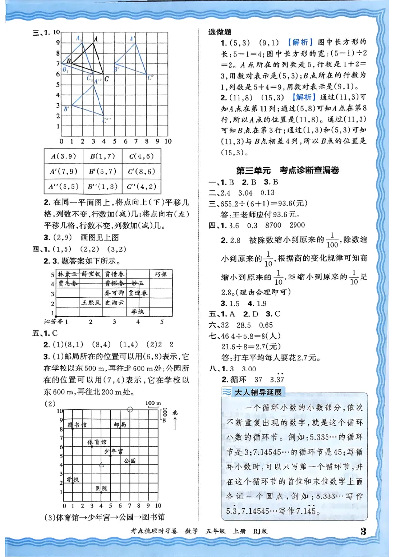 25秋五上数学人教版《王朝霞考点梳理》答案精解精析_25秋小学语数英习题试卷_数学_人教版_25秋1-6年级上册数学《王朝霞考点梳理时习卷》