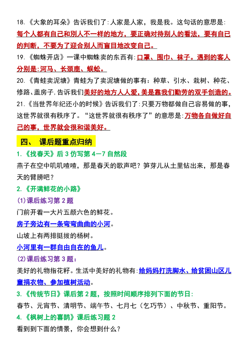 二年级语文下册知识点归纳总复习_二年级上下册资料_二年级语数英上下册学习资料_3-7-2、小学二年级语文下册_统编、部编、人教（语文全国统一只有一个版）_1、知识点总结_期末总复习