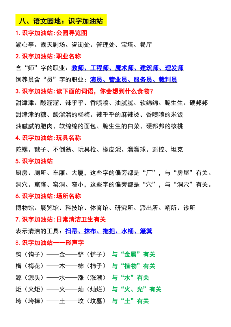 二年级语文下册知识点归纳总复习_二年级上下册资料_二年级语数英上下册学习资料_3-7-2、小学二年级语文下册_统编、部编、人教（语文全国统一只有一个版）_1、知识点总结_期末总复习