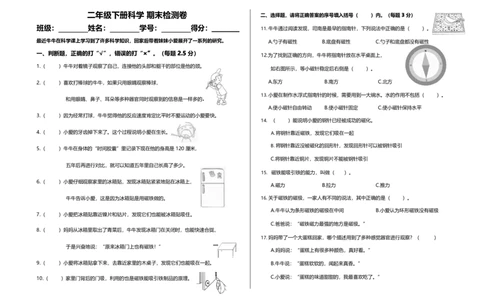 二下期末检测_二年级上下册资料_小学二年级学习资料-25年更新版_2-10、小学二年级科学下册_教科版_期末测试卷