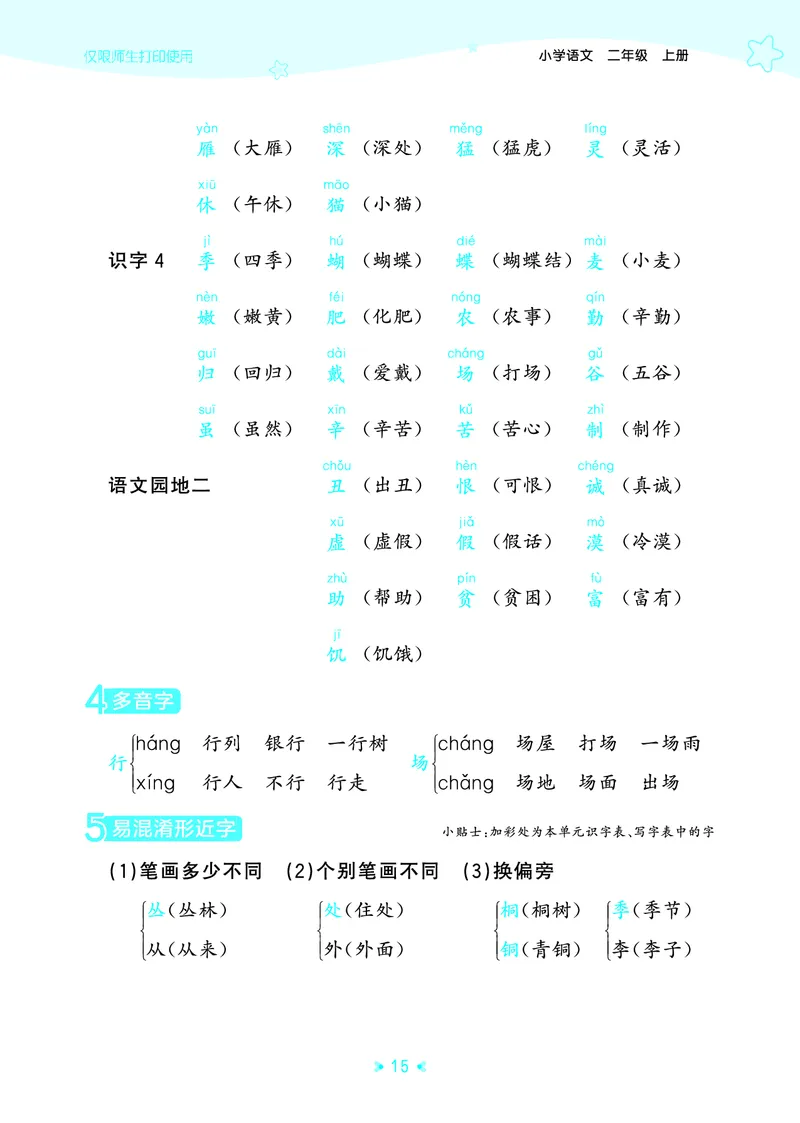 25秋统编版语文二年级上册单元归类知识汇总_25秋小学语数英习题试卷_语文_53单元归类知识汇总完整版语文25年上册
