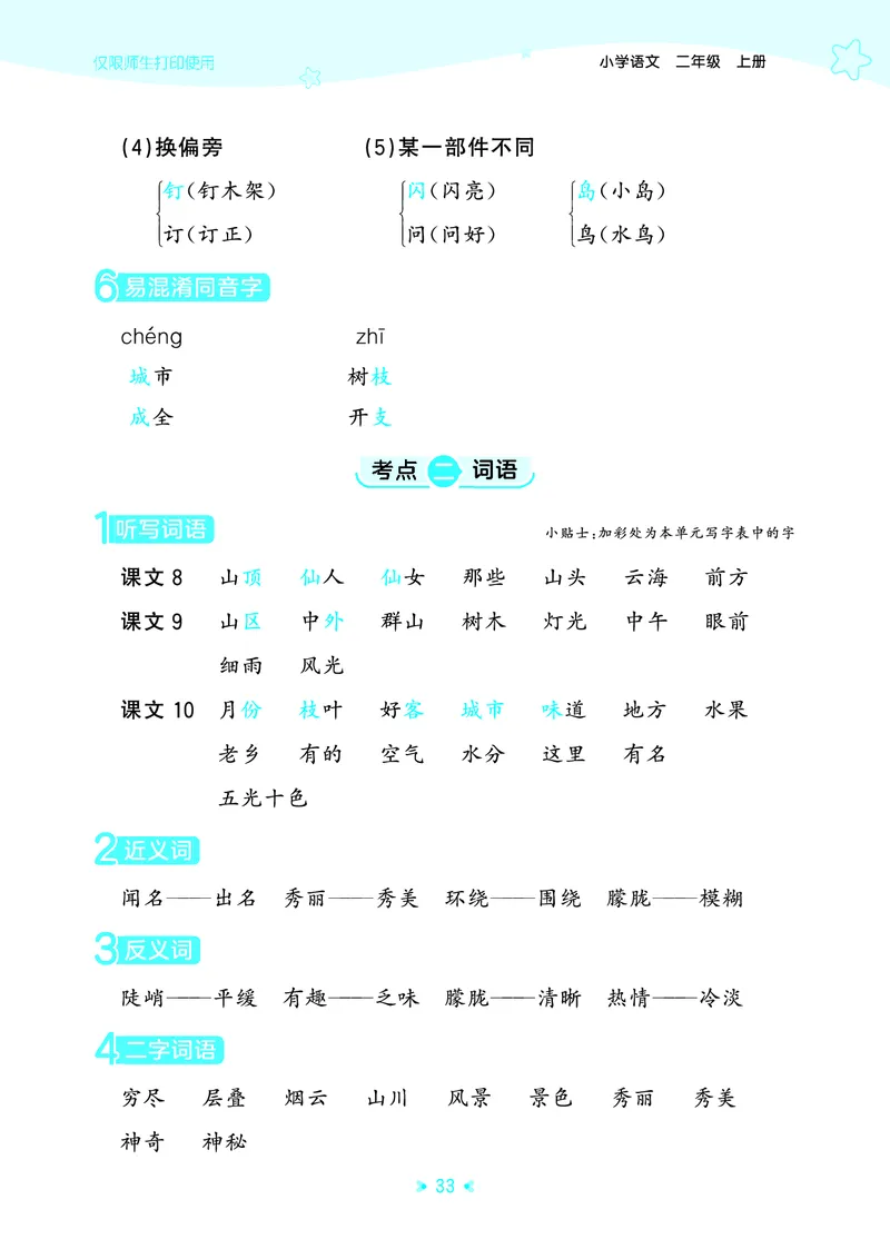 25秋统编版语文二年级上册单元归类知识汇总_25秋小学语数英习题试卷_语文_53单元归类知识汇总完整版语文25年上册