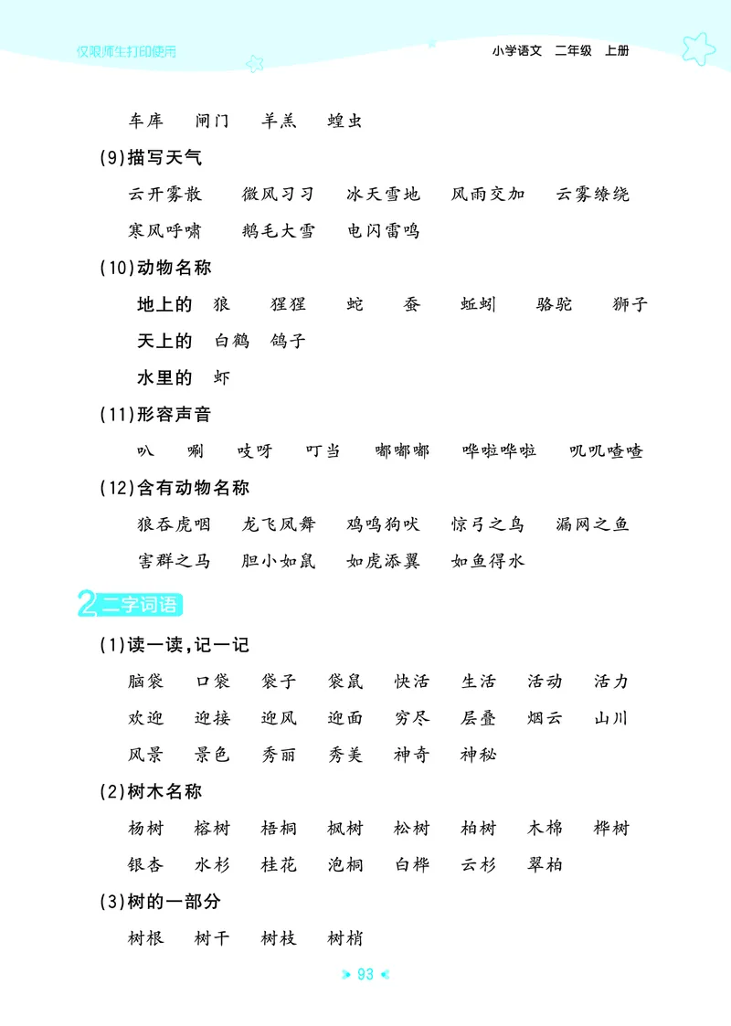 25秋统编版语文二年级上册单元归类知识汇总_25秋小学语数英习题试卷_语文_53单元归类知识汇总完整版语文25年上册