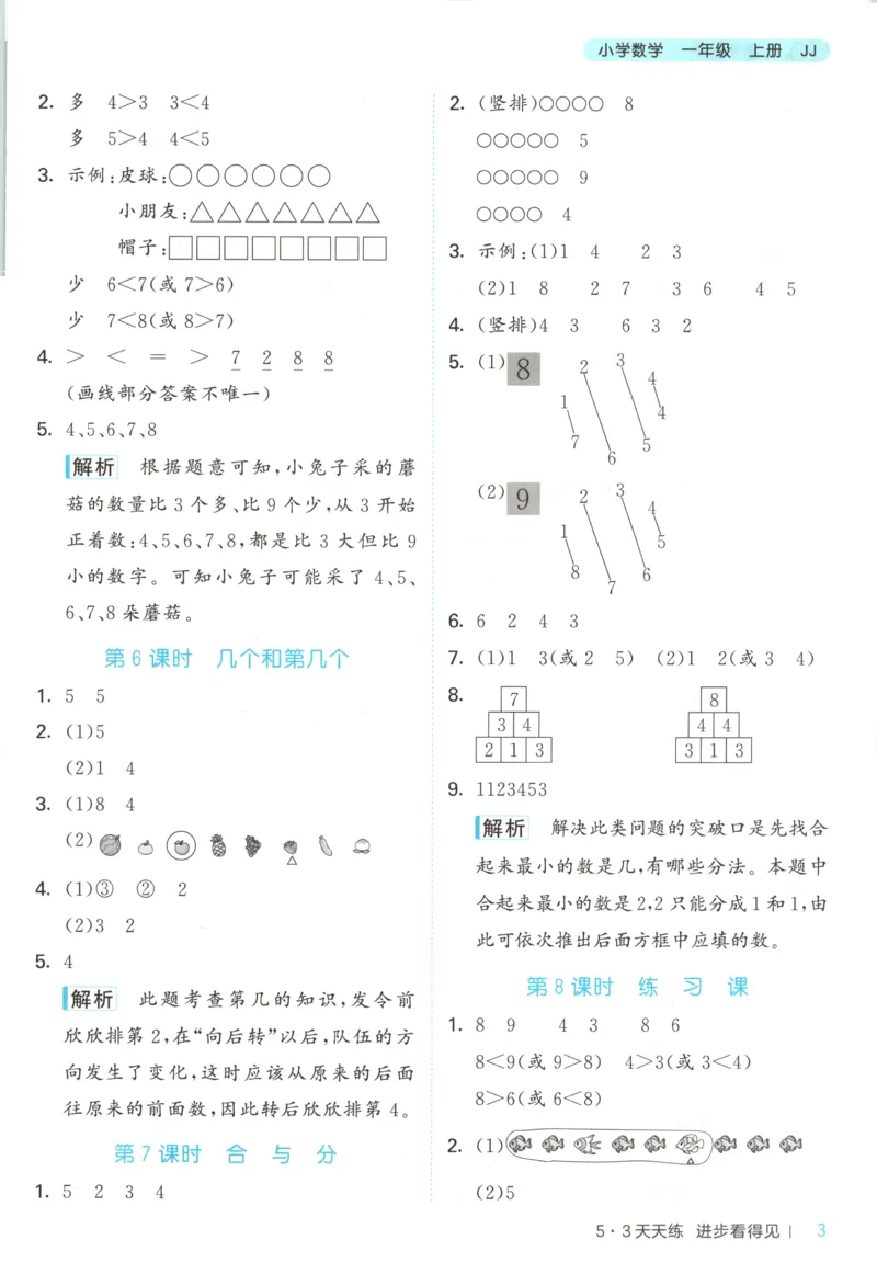 一年级数学上册冀教版25秋《53天天练》答案_25秋小学语数英习题试卷_数学_冀教版_1-6年级数学上册冀教版25秋《53天天练》_一年级数学上册冀教版25秋《53天天练》
