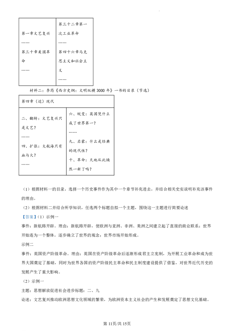 广州市第六中学2023-2024学年九年级上学期期中历史试题（解析版）_广州九上月考+期中+期末+一模二模+中考真题_广州初中九上期末阶段试题（部分名校卷）