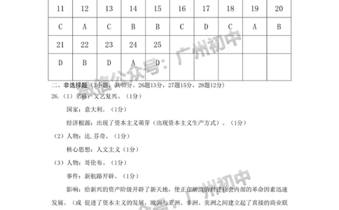 白云区2023-2024学年九上期末历史答案_广州九上月考+期中+期末+一模二模+中考真题_2023-2024广州各区九上期末统考真题带答案_白云区