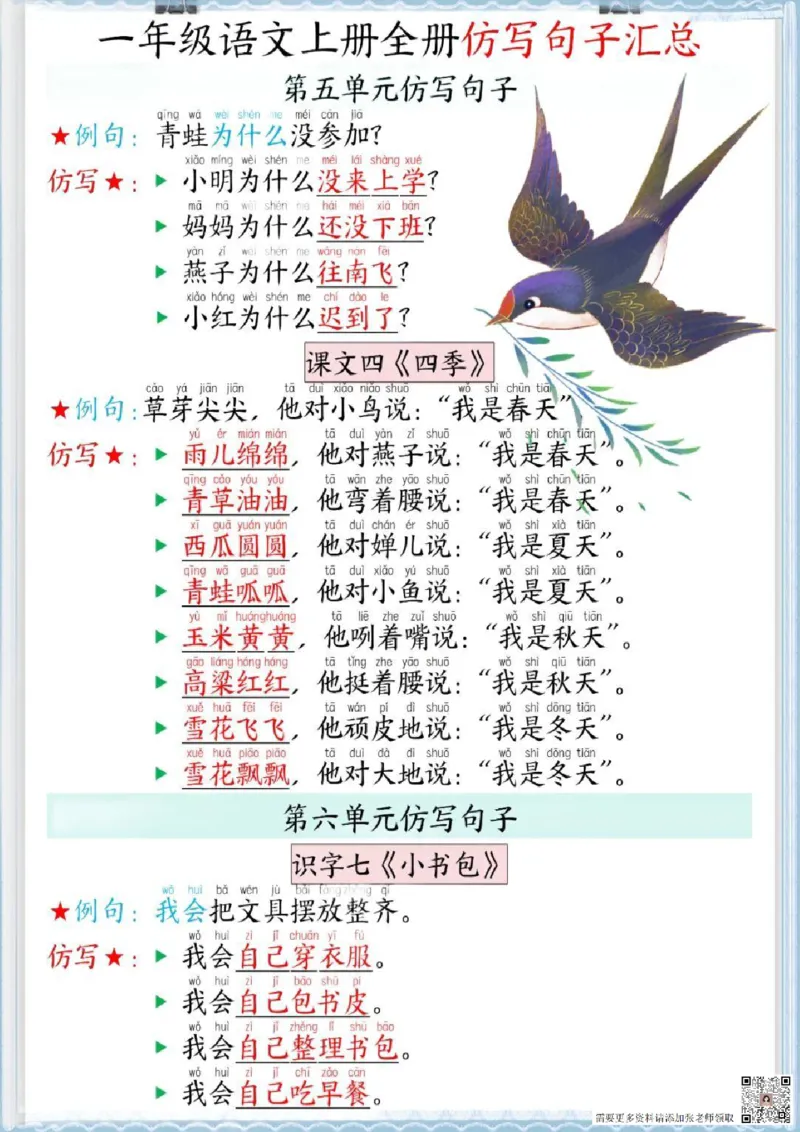 一年级上册语文全册仿写句子(4)_一年级上下册资料_一年级上册小红书同款资料_一年级上册资料