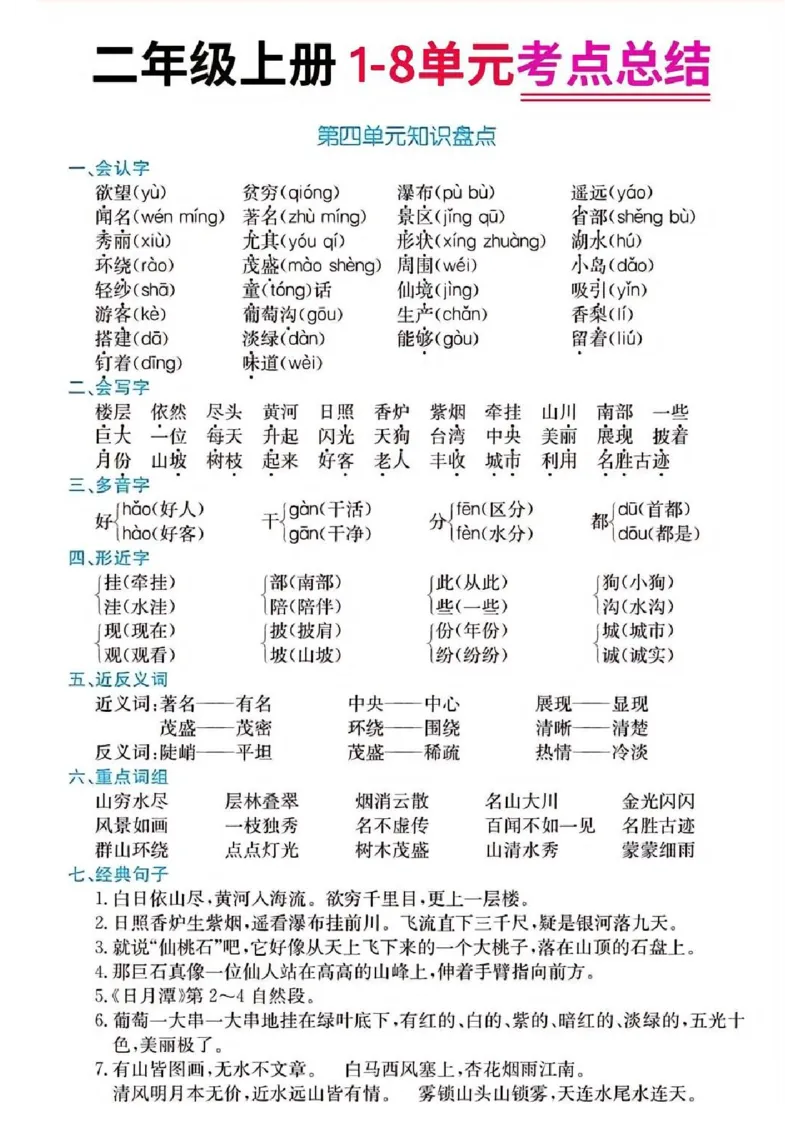 二年级上册语文1-8单元考点总结_二年级上下册资料_小学二年级学习资料-25年更新版_2-01、小学二年级语文上册_2-1-1、复习、知识点、归纳汇总_精品重点知识总汇