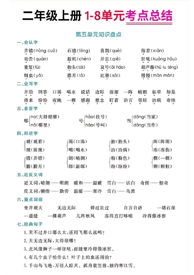 二年级上册语文1-8单元考点总结_二年级上下册资料_小学二年级学习资料-25年更新版_2-01、小学二年级语文上册_2-1-1、复习、知识点、归纳汇总_精品重点知识总汇
