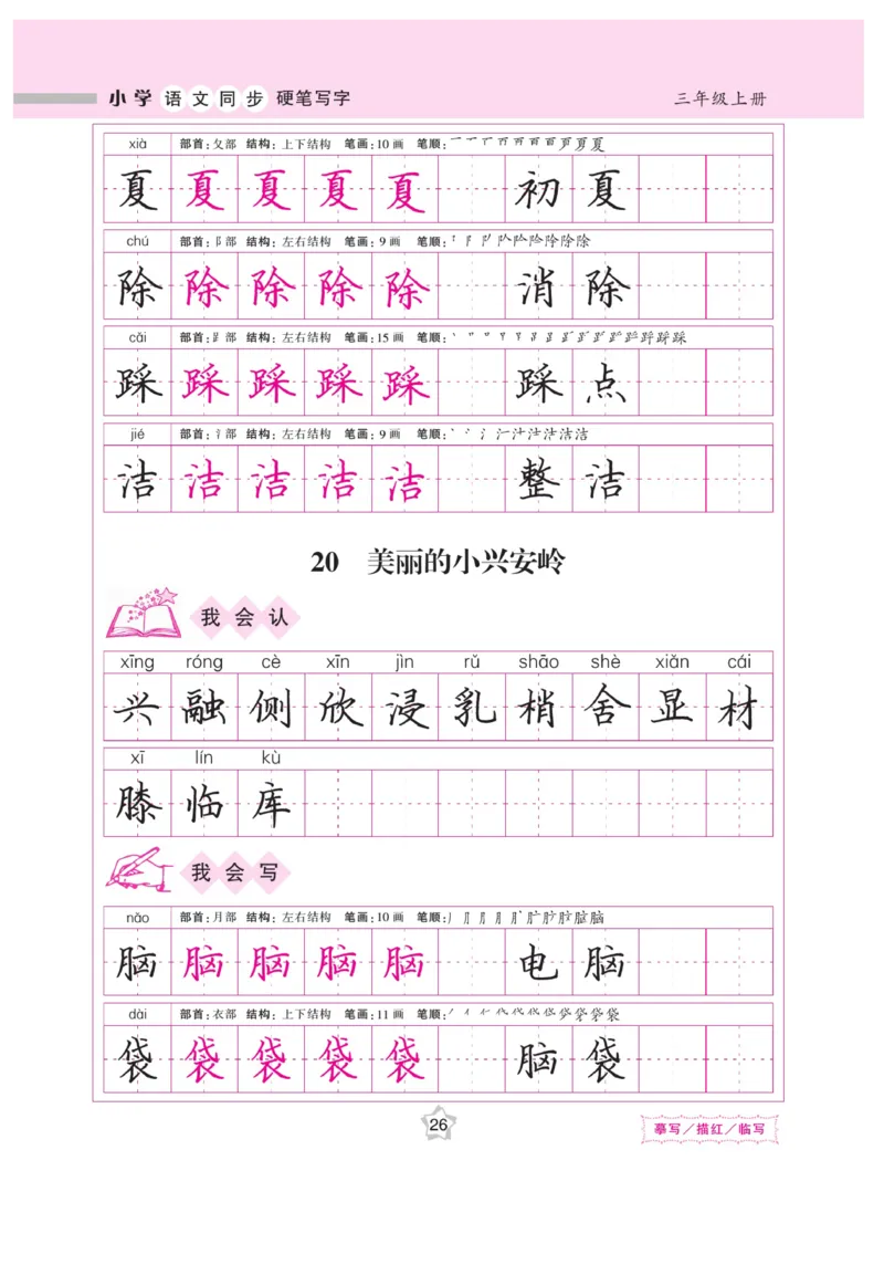 三（上）语文默写《课课练好字》_三年级上下册资料_小学三年级学习资料-25年更新版_3-01、小学三年级语文上册_3-1-5、字贴、书写、晨读_语文默写合集