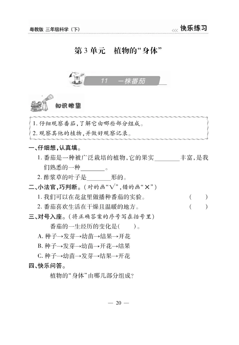 三（下）科学-粤教版快乐练习_三年级上下册资料_小学三年级学习资料-25年更新版_3-10、小学三年级科学下册_粤教版