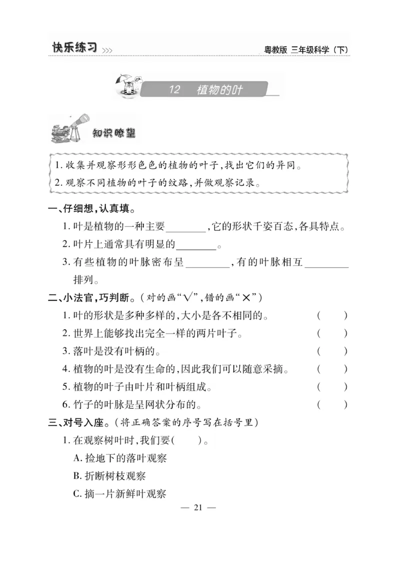 三（下）科学-粤教版快乐练习_三年级上下册资料_小学三年级学习资料-25年更新版_3-10、小学三年级科学下册_粤教版