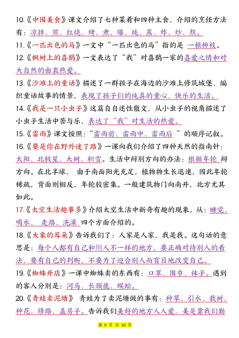 二年级语文下册全册重点知识归纳（10页重点）(1)(2)(1)_二年级上下册资料_二年级下册小红书同款资料_二下语文